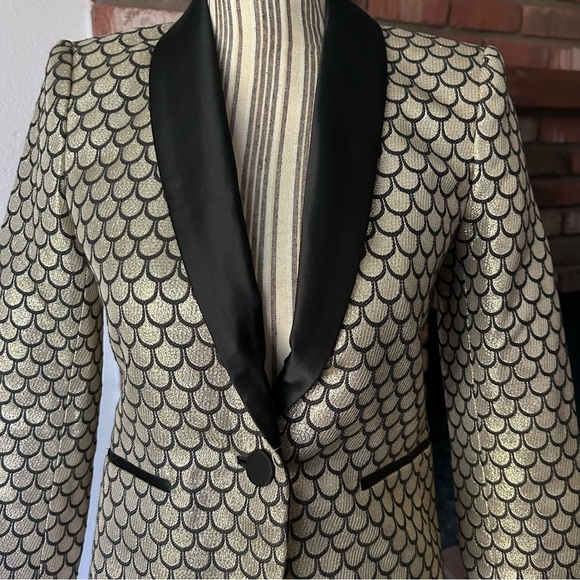 Juicy Coture Palladium Brocade Metallic Blazer in Gold Sz 0 - Picture 3 of 12